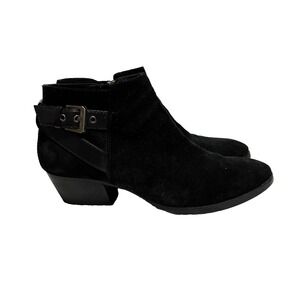 Aquatalia Farin Black Suede Ankle Boots Italy Buckle Weatherproof Women's 8.5